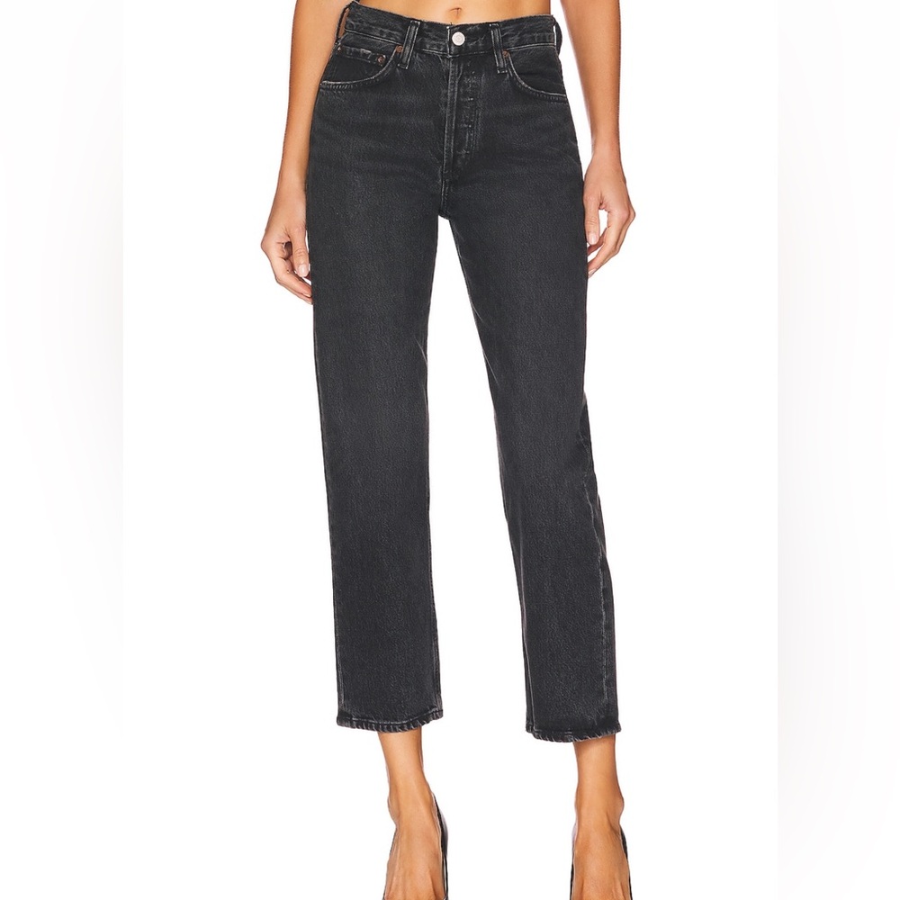 Agolde Black Straight Leg Jeans wyman low slung